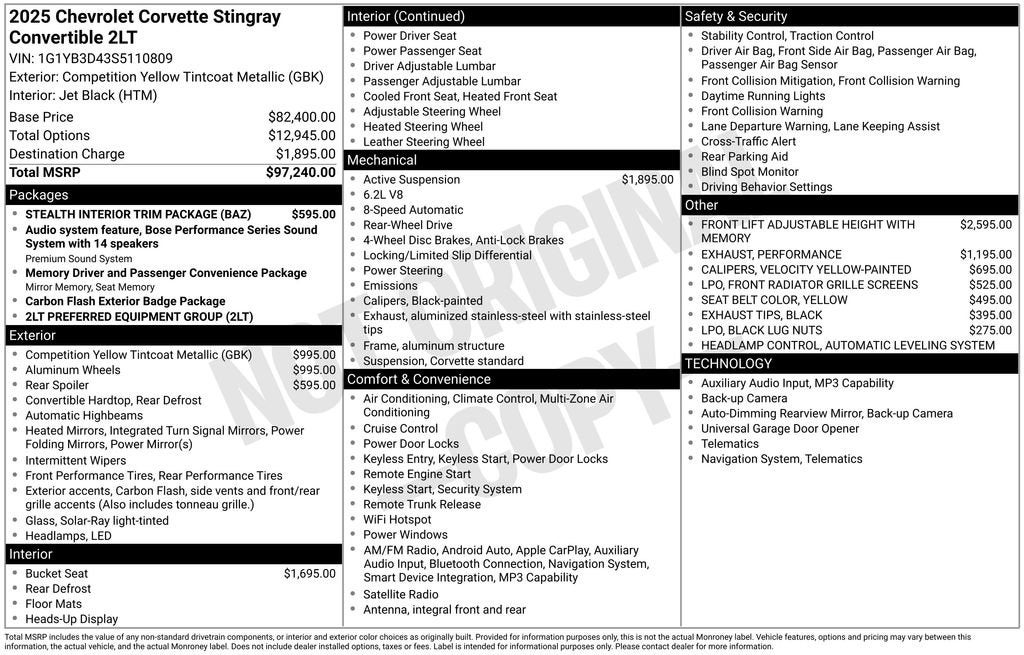 2025 Chevrolet Corvette Stingray 2LT