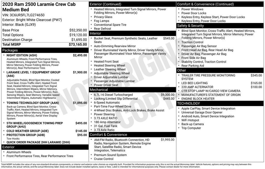 2020 RAM 2500 Laramie Crew Cab 4X4 6'4" Box