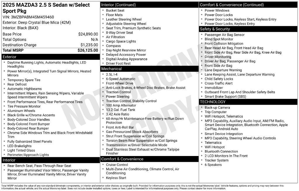 2025 Mazda Mazda3 Sedan 2.5 S Select Sport